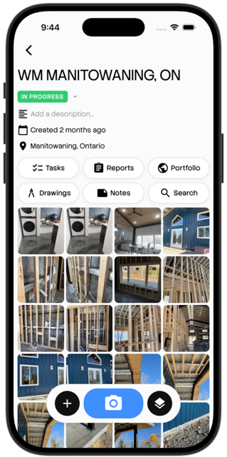 Camera interface capturing a photo on site